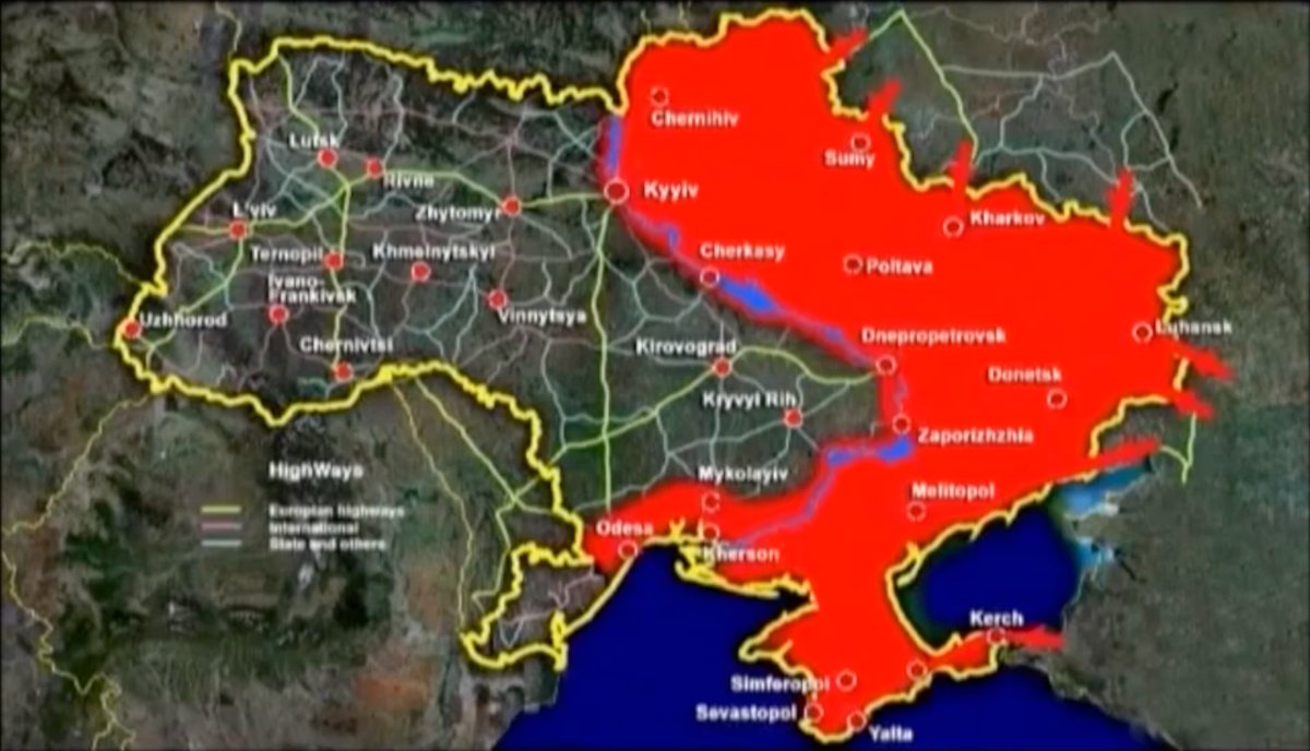 User-supplied prophecy reference map showing a red shaded area across Ukraine